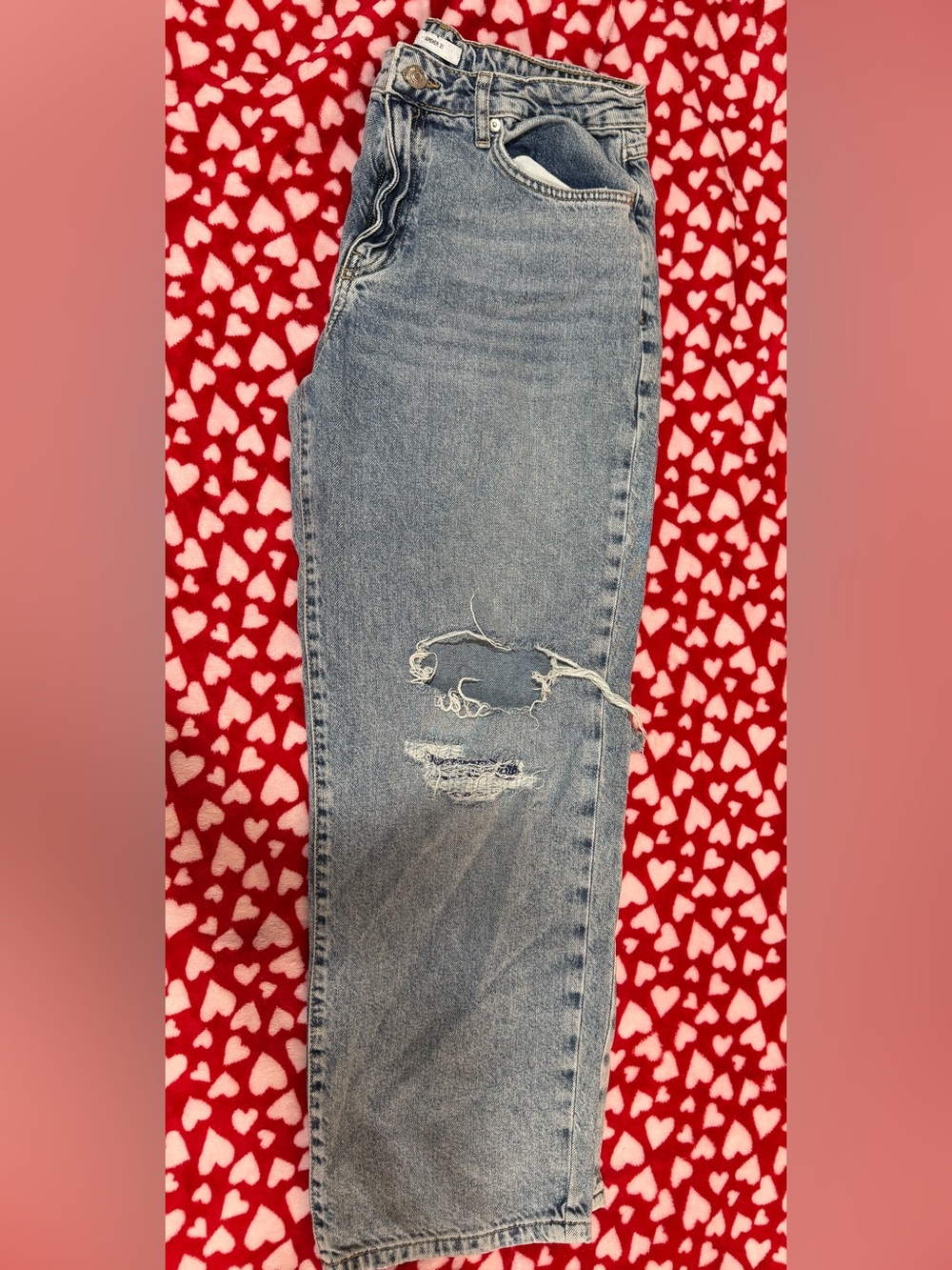 Forever 21 Light Blue Straight Leg Distressed Jeans